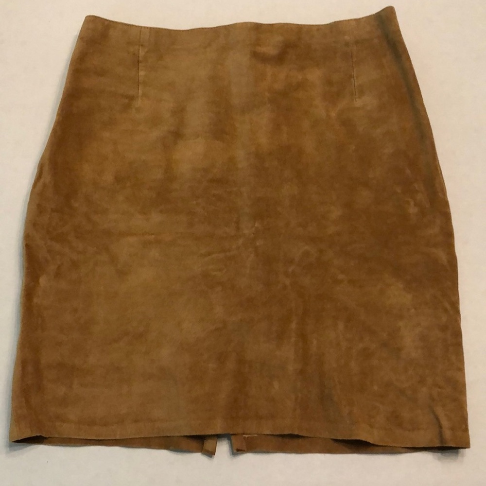 Vintage Cache Tan Lined Suede Leather Mini Skirt Size 8